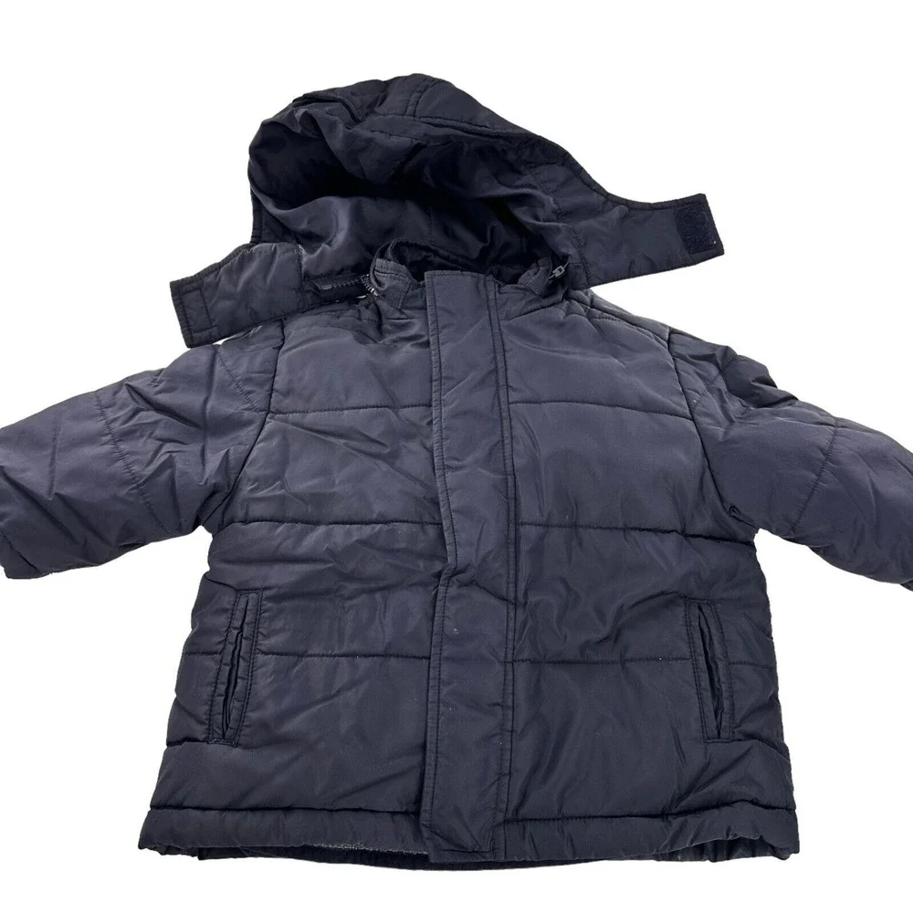 Vintage Gymboree 12-18M Boy Toddler Navy Hooded Puffer Jacket Coat Fleece Winter